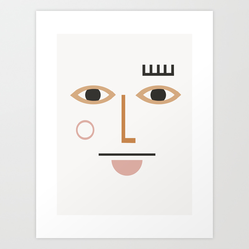 Erato Minimalist Face In Earthtones Colors Abstract Face Art