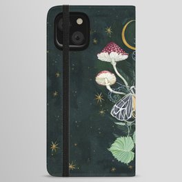 Mushroom night moth iPhone Wallet Case | Moth, Gouache, Paint, Watercolor, Moon, Lily, Butterfly, Curated, Night, Flowers 