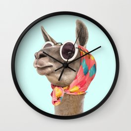 FASHION LAMA Wall Clock | Clothes, Pastel, Blue, Sunglasses, 60S, Illustration, Fashion, Alpaca, Retro, Animal 