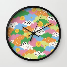 Cloudy  Wall Clock | Clouds, Trendy, Retro, Rainbow, Curated, Pink, Green, Abstract, Cloudy, Pastel 
