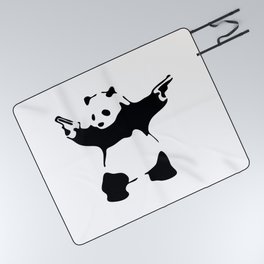 Banksy Panda With Double Gun Graffiti Animal Picnic Blanket