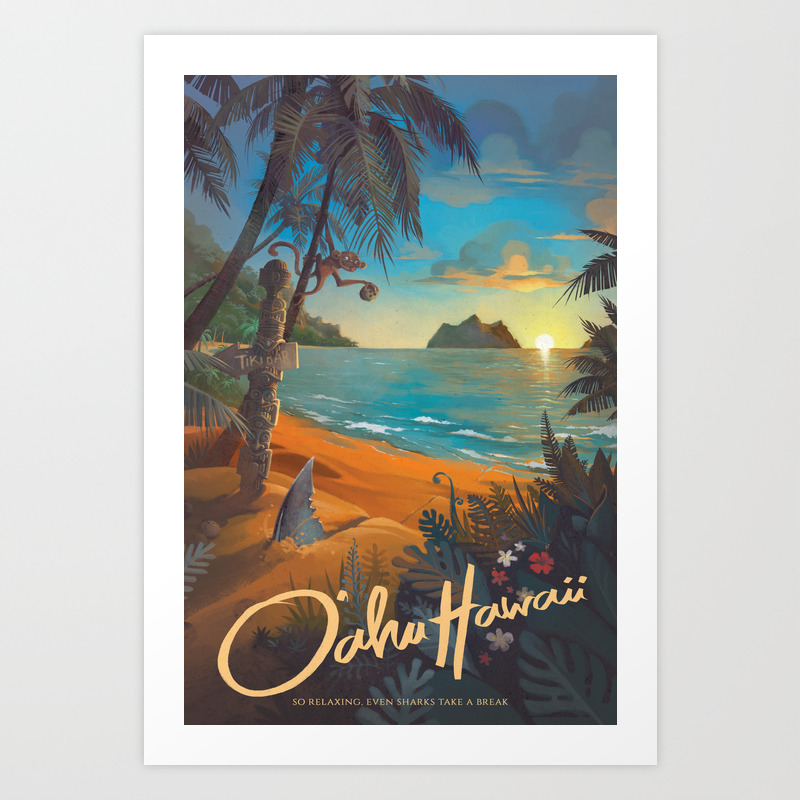 Retro Hawaii North Shore Travel Poster Art Print By Dreammachineprints Society6