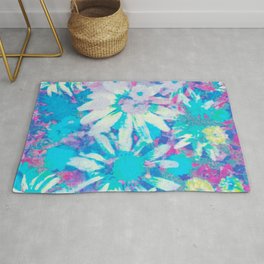 far out! floral tie dye Rug | Bloom, Double Exposure, 70S, 60S, Trippy, Risograph, Purple, Boho, Photo, Floral 