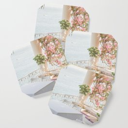 Sorrento Vibes | Balcony In Italy With Pink Flowers Photo Print | Summer Travel Photography Coaster