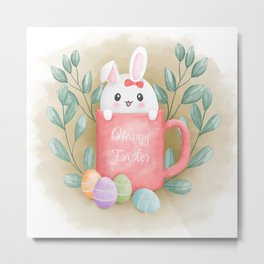 Easter Bunny Metal Print | Easterillustration, Kidsroomdecor, Watercolor, Nurserydecor, Painting, Eastereggs, Pink, Digitaldrawing, Digitalpainting, Happyeaster 