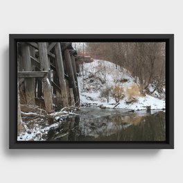 Winter River-Train Bridge Photo  Framed Canvas