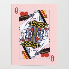 Queen of Wine - Queen of Hearts With Red Wine Poster