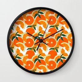 Orange Harvest - White Wall Clock | Fresh, Floral, Fruity, Citrus, Painting, Eat, Illustration, Nature, Leannesimpson, Oranges 