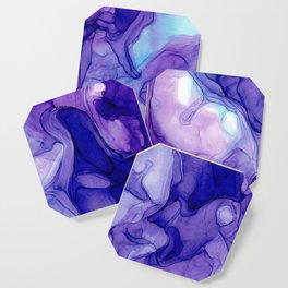 Purple and Blue Abstract 131 Alcohol Ink Painting by Herzart Coaster
