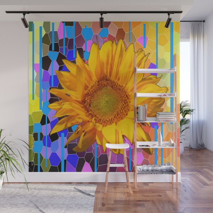 Colorful Carnival Yellow Sunflower Abstract Art Wall Mural By