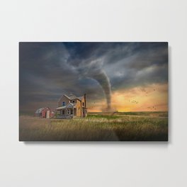 Tornado Touchdown by a Farm on the Prairie Metal Print | Field, Cloud, Danger, Thunderstorm, Climate, Storm, Photo, Sky, Tornado, Rain 