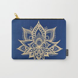 Gold and Blue Lotus Flower Mandala Carry-All Pouch | Patterns, Goldandblue, Boho, Navyblue, Mandalas, Zetangle, Trendy, Darkblue, Lotus, Doodleart 