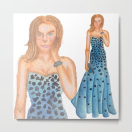 Karlie in Strapless Blue Mermaid Gown Metal Print | Illustration, Painting, People 