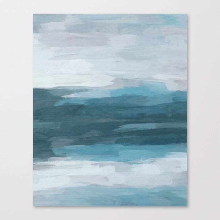 Teal Ocean Blue Gray Abstract Nature Art Painting Canvas Print By