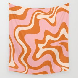 Liquid Swirl Retro Abstract Pattern in Orange Pink Cream Wall Tapestry | Groovy, 80S, Modern, Trendy, 60S, Trippy, Curated, Boho, Cool, 70S 