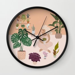 Plant Lady with her favorite plants Wall Clock