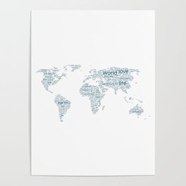 World Map Travel Text Word Cloud Poster