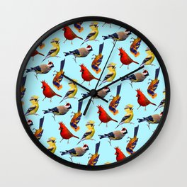 Punk Birds - Blue Wall Clock | Oriole, Yellowfinch, Chickadee, Graphicdesign, Goldfinch, Cardinal, Anarchy, Punk 