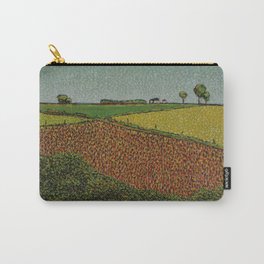 Utopic drive-by #13 Carry-All Pouch | Pointillism, Seurat, Landscape, Blue, Painting, Acrylic, Perspective, Farm, Monet, Countryside 