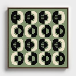 Retro Mid Century Modern Pattern 114 Black and Sage Green Framed Canvas