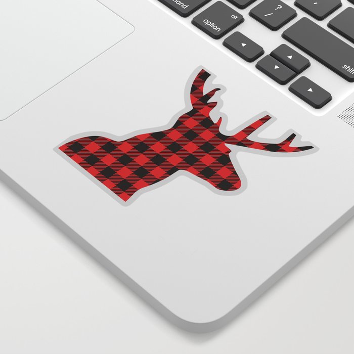Red And Black Plaid Deer Head Sticker By Moonfluff Society6