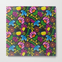 Pop Floral Pattern Metal Print | Nature, Playful, Floral Pattern, Drawing, Trendy, Elisa Bell, Bright Yellow, Colorful, Modern, Pretty Pop Design 