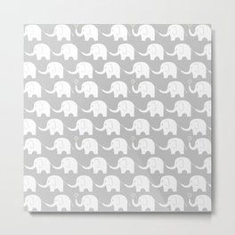 Elephant Parade on Grey Metal Print | Cute, Gray, Pattern, Parade, Light, Children, Neutral, Minimalist, White, Elephant 