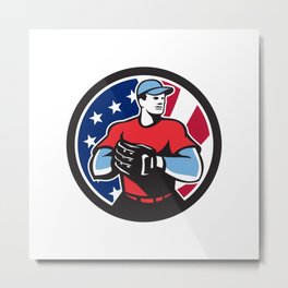 American Baseball Pitcher USA Flag Icon Metal Print | Starsandstripes, Baseball, Color, Catcher, Pitcher, America, Player, Flag, Gloves, Circle 
