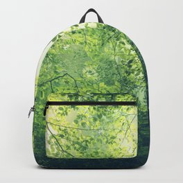 unreal green - hazy summer forest Backpack | Foliage, Sunbeams, Backlight, Nature, Textures, Lush, Summer, Leaves, Doubleexposure, Photo 