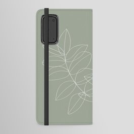Boho Sage Green, Decor, Line Art, Botanical Leaves Android Wallet Case