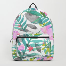 Utopic Tropic Backpack | Watercolor, Yellow, Pink, Graphicdesign, Botanical, Ink, Digital, Turquoise, Pattern 