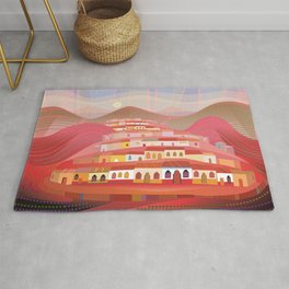 Afternoon in Guatemala Rug | Farms, Vivid, Latinamerica, Landscape, Home, Painting, Afternoon, Color, Village, Digital 
