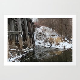Winter River-Train Bridge Photo  Art Print