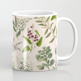 HERBARIUM & PINK CHAMPAGNE Coffee Mug | Pattern, Green, Herbarium, Wildlife, Biophilia, Wild, Champagne, Flowers, Herbal, Botanical 