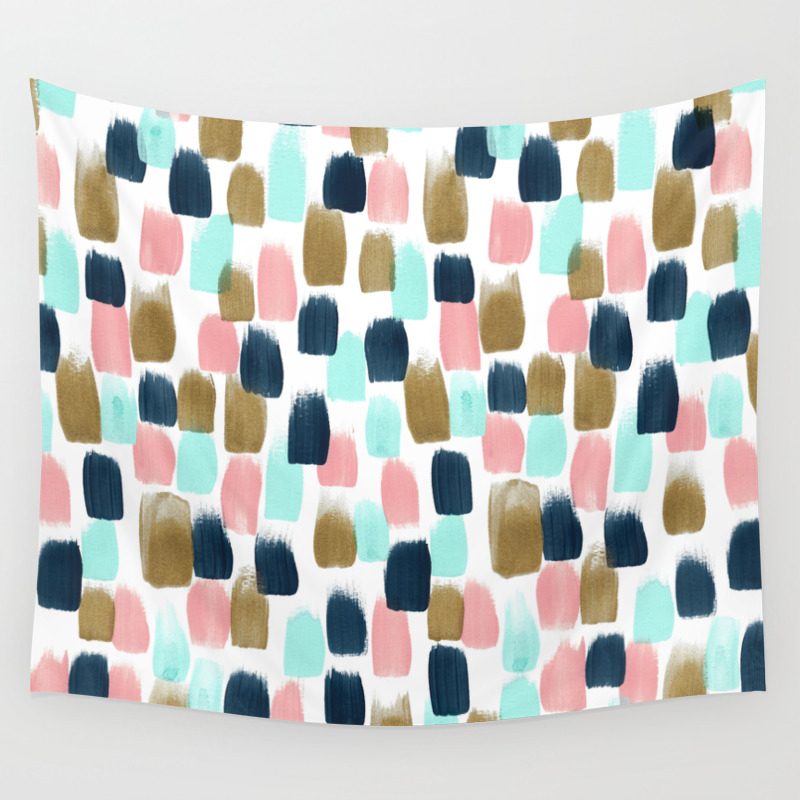 Pink Mint Navy Gold Abstract Print Nursery Art Little Girls