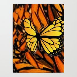 YELLOW MONARCH BUTTERFLY ORANGE PATTERNS ABSTRACT Poster