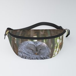 Ural owl resting on a branch Fanny Pack