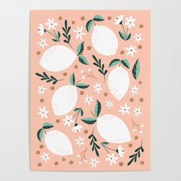 Summer Lemons on Pink Poster