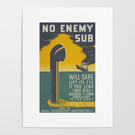No Enemy Sub Illustration Periscope Sunken Ship Poster