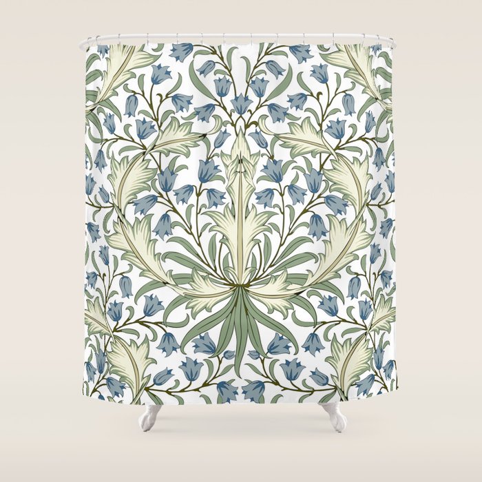 William Morris Vintage Bluebell Floral Blue Green & White Shower