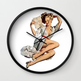 Sexy Blonde Pin Up With White Dress reading a Book (letter) And Red Belt Wall Clock | Girl, Jungle, Collant, Pinup, Whiterose, White, Parrots, Up, Retro, Pinups 