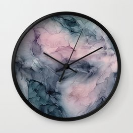 Blush Gray Blue Flowing Abstract Glow Up 1 Wall Clock | Navy, Abstract, Calm, Painting, Blush, Gray, Pink, Flow, Buyart, Abstractart 