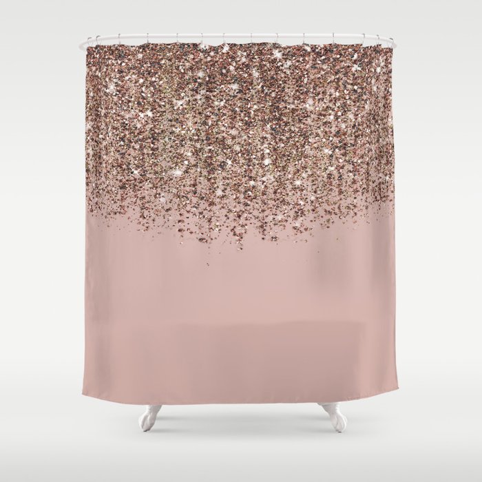Blush Pink Rose Gold Bronze Cascading Glitter Shower Curtain By Blush Pink Rose Gold Bronze Cascading