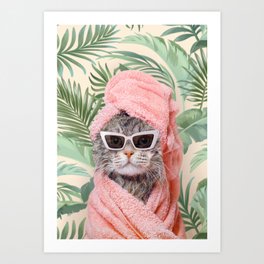 BEVERLY HILLS CAT Art Print | Shower, Palms, Pets, Photo, Curated, Cat, Spa, Beverlyhillshotel, Animal, Pastel 