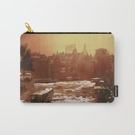Sunset over canals of Old Amsterdam.  Watercolor painting of gabled facades of old architecture in central Amsterdam. Carry-All Pouch