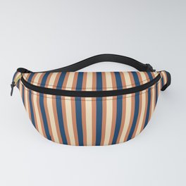 Vertical brown, beige and blue striped pattern - birch and pear wood with navy blue stripes Fanny Pack