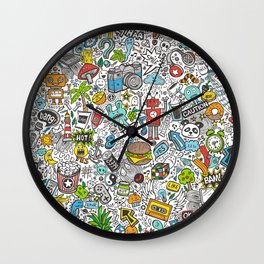 Comic Pop art Doodle Wall Clock | Curated, Fries, Space, Monsters, Pineapple, Music, Doodle, Galaxy, Panda, Kawaii 