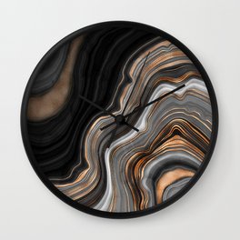 Elegant black marble with gold and copper veins Wall Clock | Copper, Metallic, Marbled, Agate, Bohemian, Graphicdesign, Abstract, Watercolor, Gemstone, Gold 