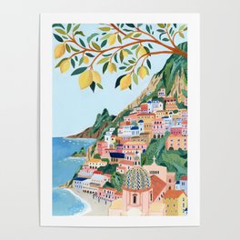 Positano, Italy Poster | Curated, Acrylic, Travel, Summer, Holiday, Travelposter, Positano, Italy, Europe, Painting 