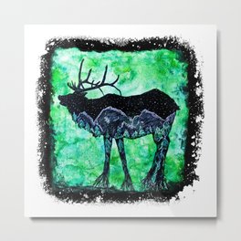 Elk Mountain Metal Print | Adventure, Stars, Elks, Yellowstone, Wildlife, Outdoor, Elk, Mountains, Green, Sky 